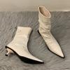 Сексуальные женские ботильоны с острым носком, брендовые модные кожаные туфли на среднем каблуке для офиса, зимняя обувь 2025 года, туфли-лодочки для вечеринок, Botas Mujer