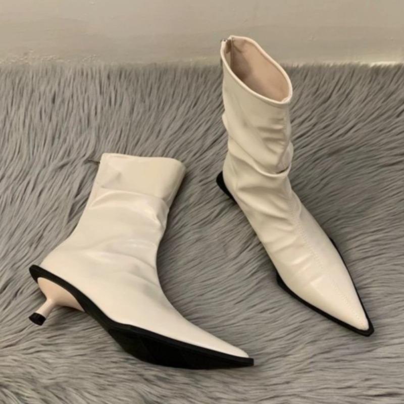 Сексуальные женские ботильоны с острым носком, брендовые модные кожаные туфли на среднем каблуке для офиса, зимняя обувь 2025 года, туфли-лодочки для вечеринок, Botas Mujer