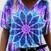 Блузки с рисунком в стиле тай-дай, с короткими рукавами и V-образным вырезом, повседневные футболки