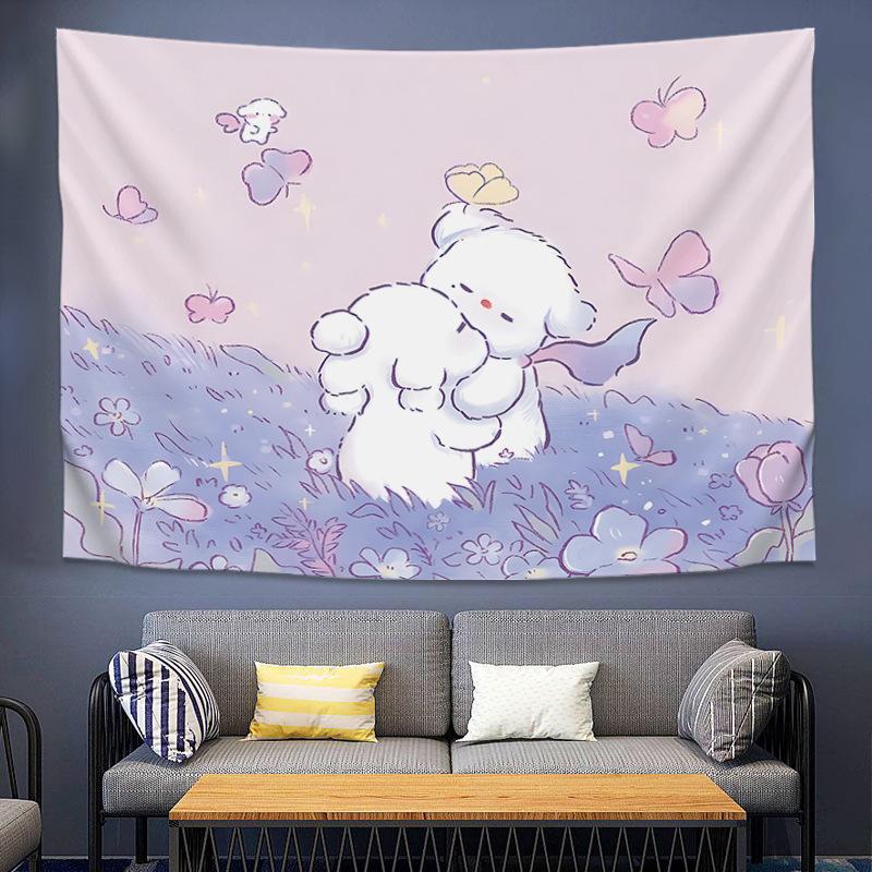 Cute healing puppy original cartoon bedroom background cloth wall cloth live tapestry cloth bedside decoration canvas