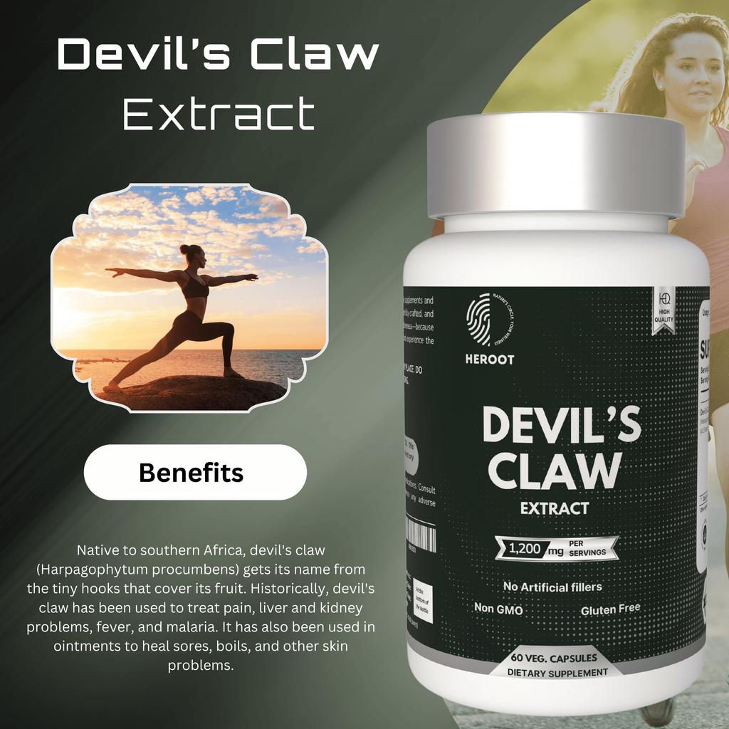 Heroot Devil’s Claw 1200mg – 60 Vegetarian Capsules | Herbal Supplement for Joint, Back & Mobility Support