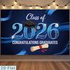 Синий Фон для Выпускного 2026 года, "Поздравляем Выпускников" с Шапочкой и Дипломом для Празднования