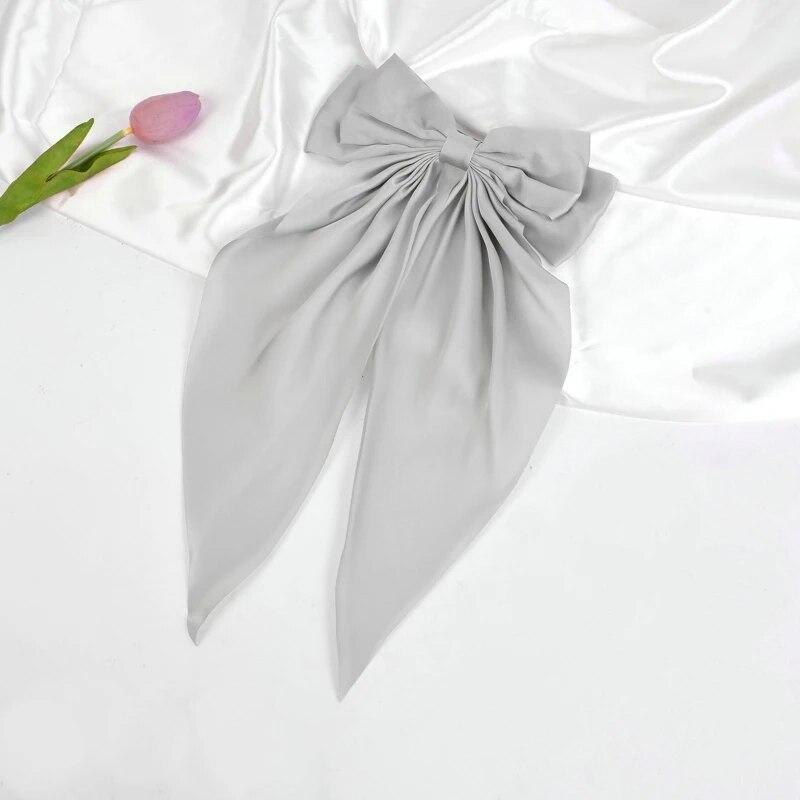 Корейская однотонная атласная заколка для волос, элегантная заколка для волос с бантом и лентой для девочек, модный простой головной убор с зажимами, аксессуары для волос