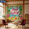 Happy Birthday Flowers Gifts Tropical Backdrop Banner, Multicolor Polyester for Party Decor & Photo Booth
