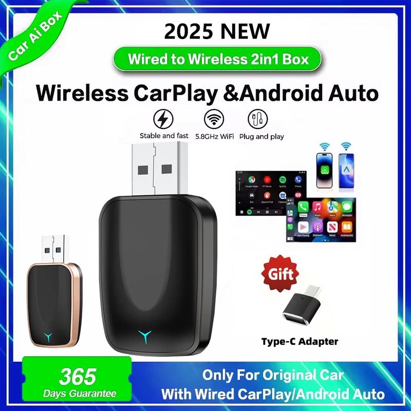 Carplay Android Wireless 2-In-1 Adapter Car Gadget Smart Magic Box Plug and Play 5Ghz Wifi Plug and Play Seconds Link