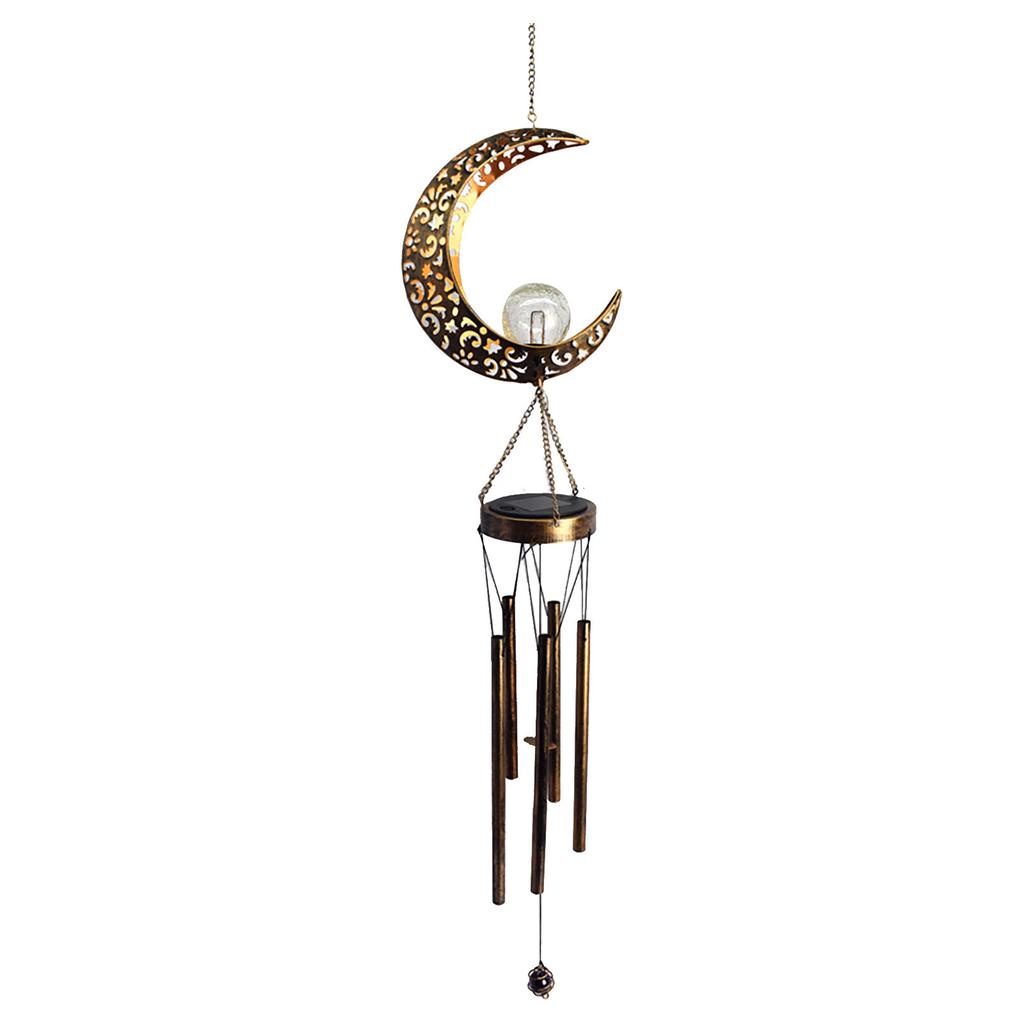 Wrought Iron Hollow Solar Moon Wind Chime LED Light Outdoor Decoration