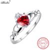 Real S925 Sterling Silver Claddagh Ring Cute Love Heart Crown Rings For Women Wedding Bands Blue White Fire Opal Ring Jewelry Cz
