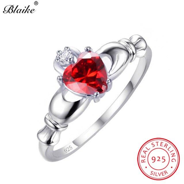 Real S925 Sterling Silver Claddagh Ring Cute Love Heart Crown Rings For Women Wedding Bands Blue White Fire Opal Ring Jewelry Cz