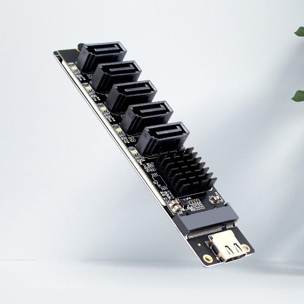 Type C To 5-Port SATA 3.0 Adapter Card 6Gbps JM575+JMS580 Chip Type C To 5-Ch SATA 3.0 Expander Plug and Play Converter Card