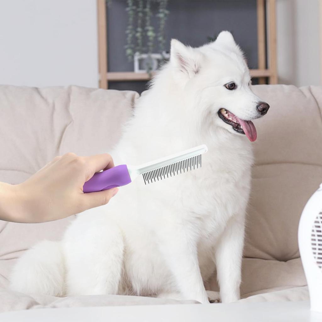 Detangling Pet Comb Grooming Comb With Long Short Stainless Steel Teeth Safely Remove Knots Gentle Effective Detangling Tool For Pet Hair