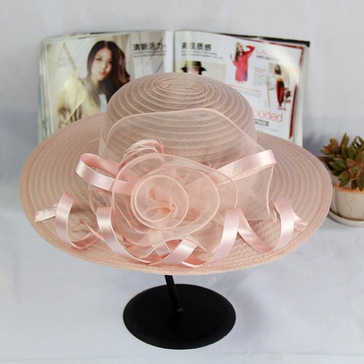 Women Charming Hat Wedding Kentucky Derby Hat Ladies Flower Hat Wide Brim Tweed Organza Visor Cap