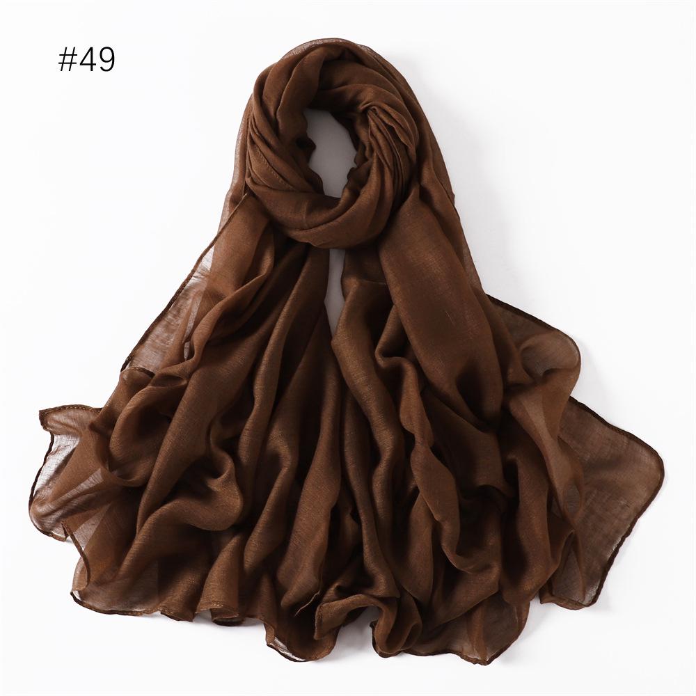 Women's Classic Bali Yarn Cotton-Linen Scarf: Breathable, Thin, Soft, Silk-Like, Solid Color.
