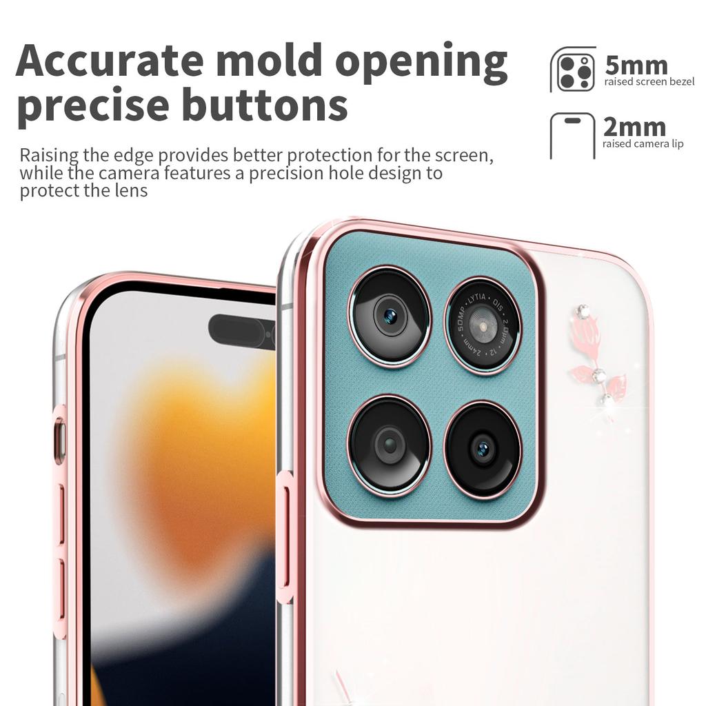 KADEM Чехол для Motorola Edge 60 Fusion 5G/Edge 60s 5G/Edge 60 5G Декор из стразов в виде цветка Гальванизированный ТПУ чехол для телефона