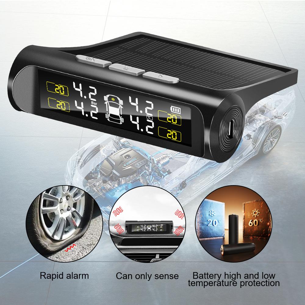Автомобильная система контроля давления в шинах TPMS На солнечных батареях Системы сигнализации безопасности автомобиля Давление в шинах Солнечная энергия Внешний датчик Автоаксессуары