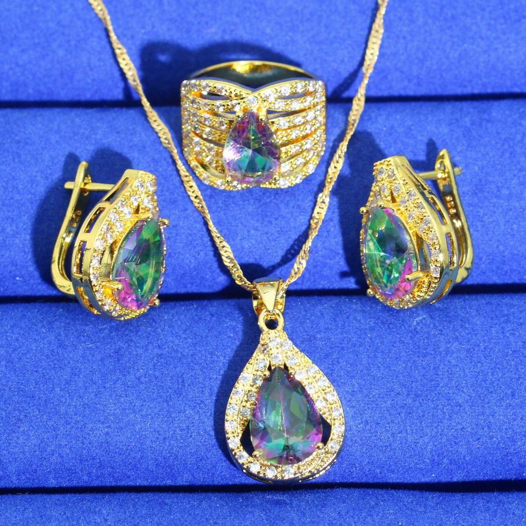 Комплект ожерелья из циркона, комплект сережек из кристаллов, комплект браслета с бриллиантами, комплект колец и цепочек
