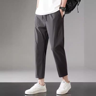 Мужские летние повседневные спортивные укороченные брюки из искусственного шелка, мужские брюки с четырехсторонней эластичной резинкой, регулируемые по скорости сушки