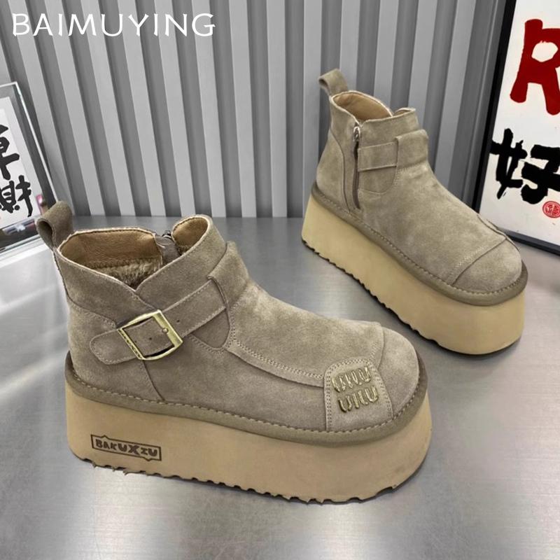Женские зимние ботильоны на платформе, замшевые короткие, плюшевые, на среднем каблуке, хлопковые туфли 2025 года, модные дизайнерские теплые нескользящие зимние ботинки Botas De Mujer