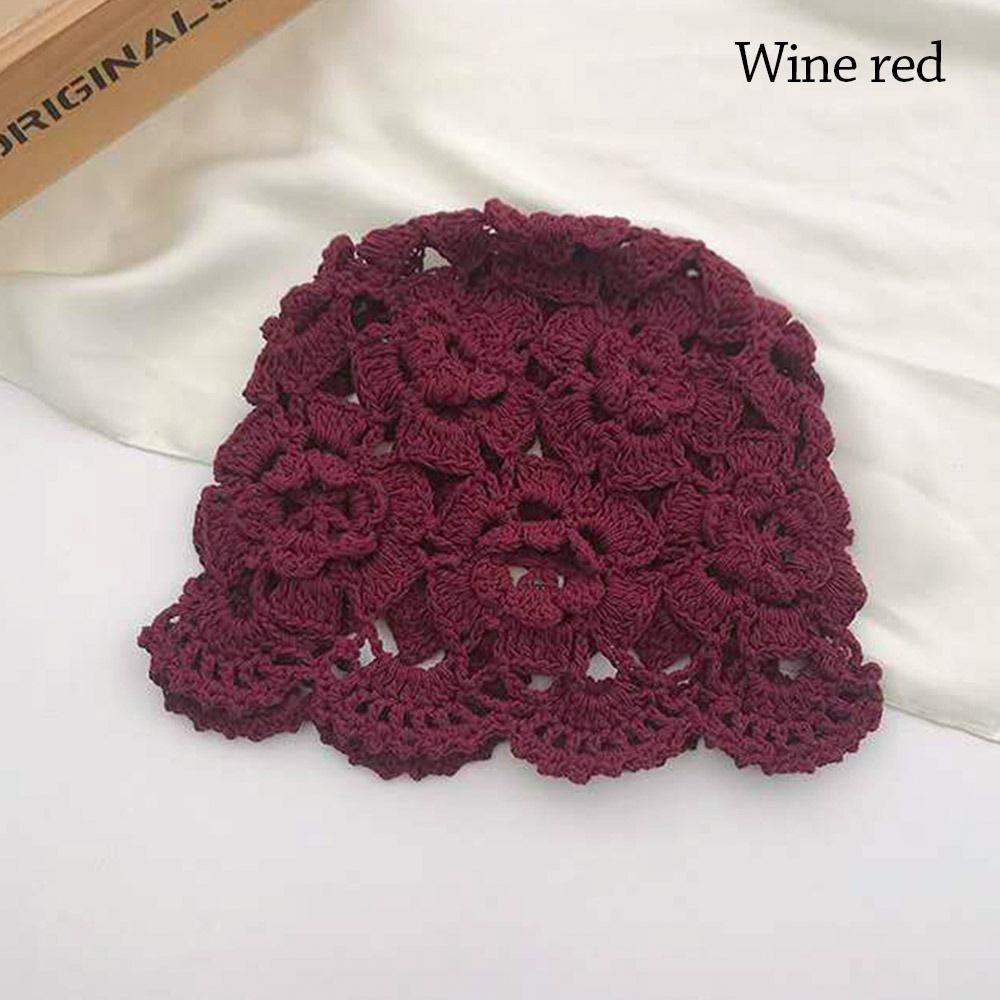 Flowers Knitted Hat Hollowed Out Beret Cap Breathable Baotou Hat for Women