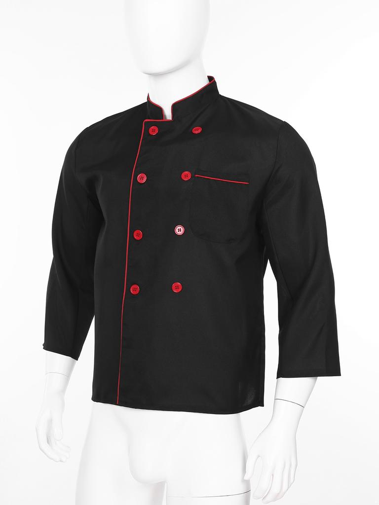 Мужская женская куртка шеф-повара с длинным рукавом и контрастным воротником, профессиональная кухонная униформа для кулинарного персонала отеля и ресторана