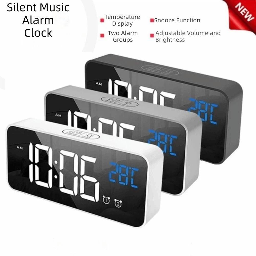 Voice Control Music Alarm Clock Mirror Desk Clock Ringtones LED Digital Clock Home Office