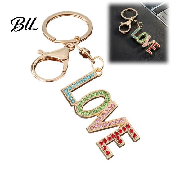 Lobster Clasp Keychain Love Letter Keyhcain with Rhinestones, Zinc Alloy Car Key Handbag Purse Charm Ring Pendant, Backpack Decoration Lightweight