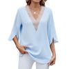 Женская весенне-летняя новая однотонная блузка из шифона с V-образным вырезом и рукавами средней длины
