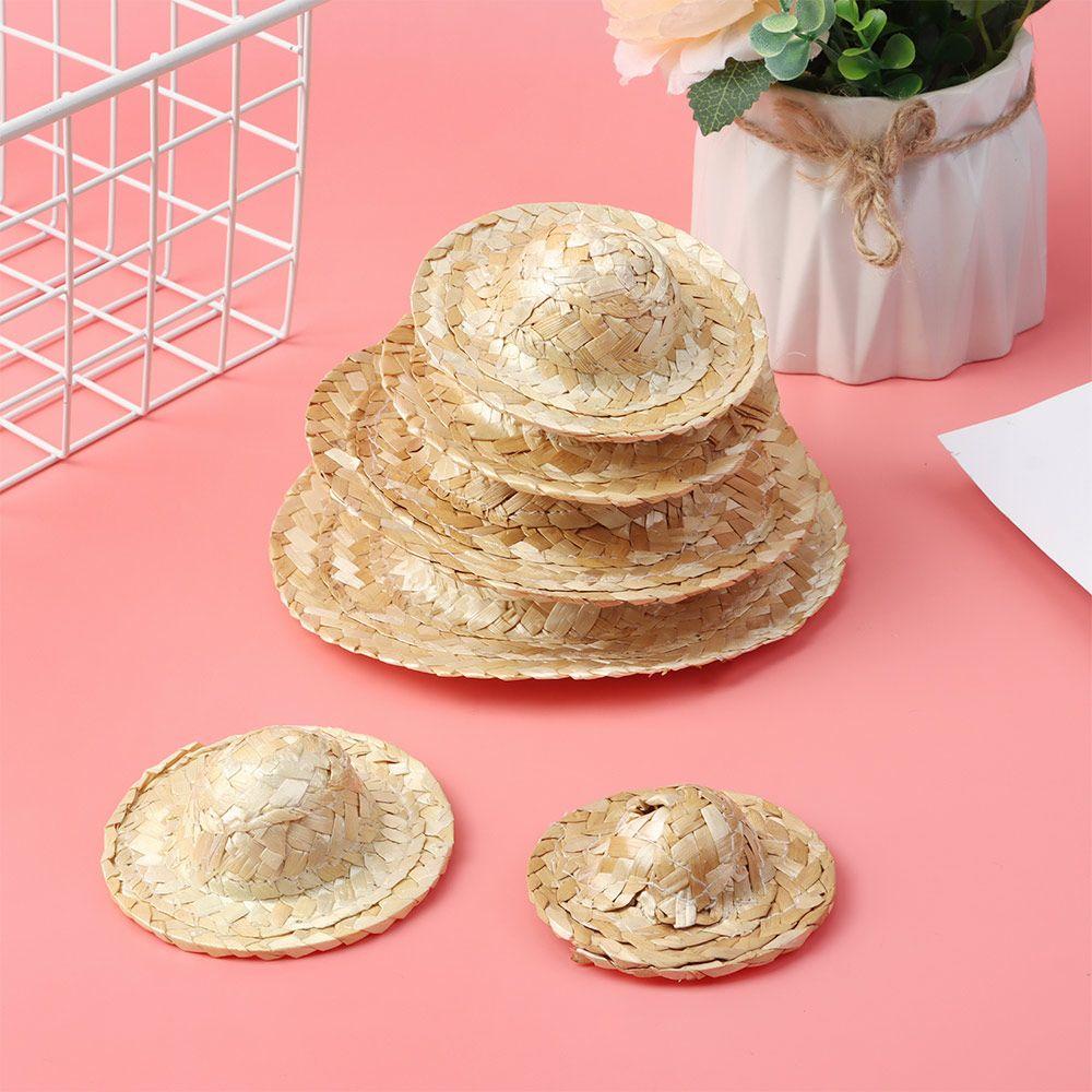 Yellow Multiple Sizes Crafts Woven Straw Hat Doll Accessories Doll Caps DIY Decoration