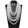 Exaggerated Multi-Layer Pearl Necklace Earrings Set Long Temperament Women'S Beaded Sweater Chain