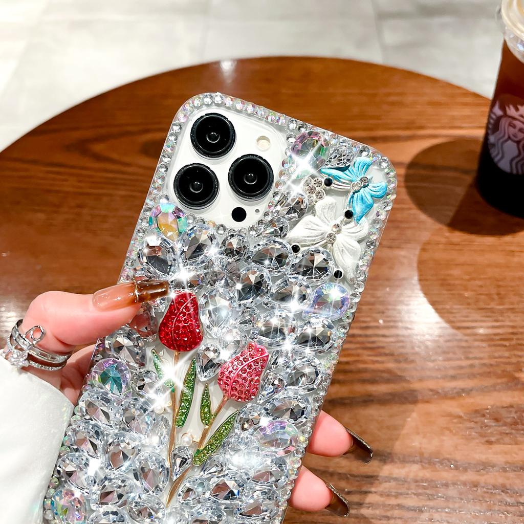 Tulip Diamond Is Suitable for Apple IPhone16ProMax Luxury Anti-fall 15ProMax All-inclusive 14 Mobile Phone Case