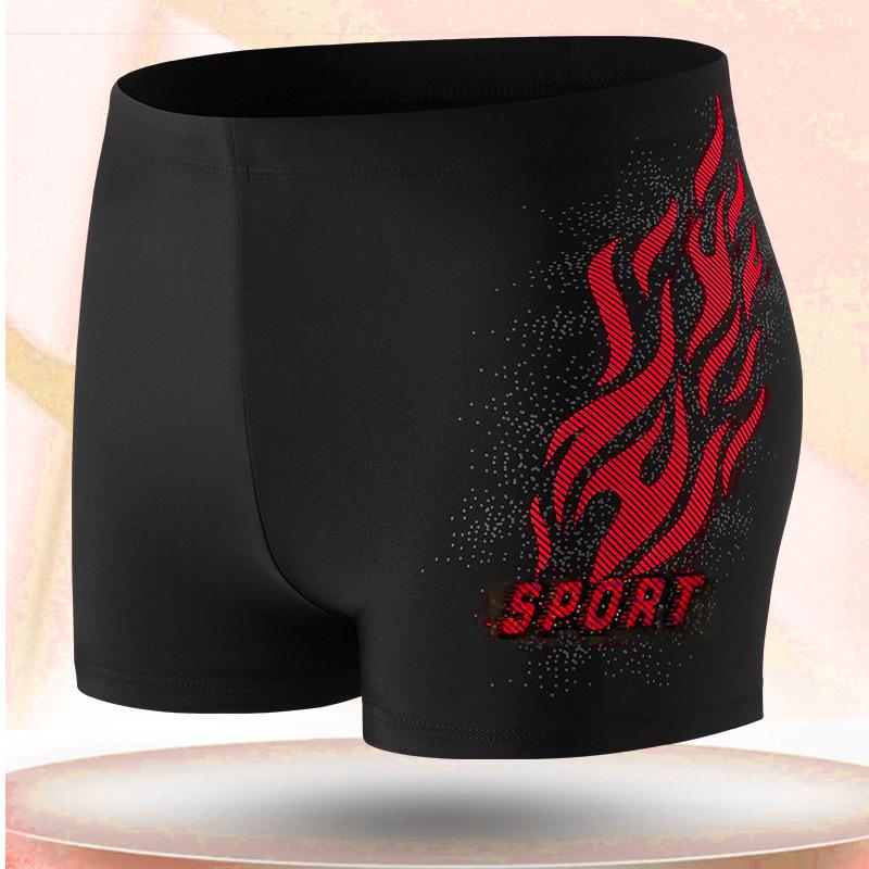 Мужские нейлоновые плавки с плоской штаниной и дизайном пламени - Простая мода для плавания в горячих источниках