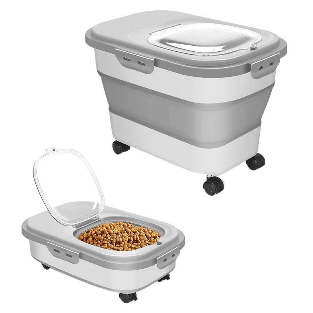 Plastic Dog Food Storage Container Collapsible Pet Food Storage Barrel  For Dogs Cats