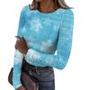 Women's Fashion Slim-Fit Round Neck Base Layer T-Shirt Christmas Print Long-Sleeved Top