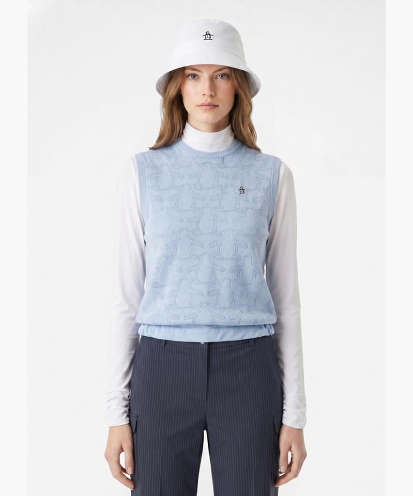 Meonsingweeo Women'S Curly Knit Vest Light Blue Mr222Lkv51
