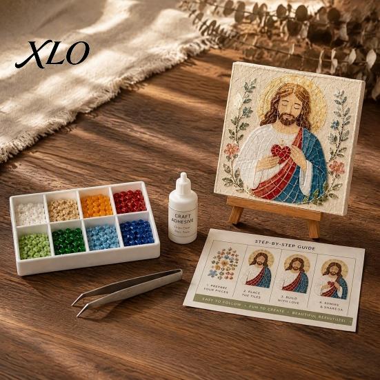 DIY Prayer Space Decorations Christian Sea Glass Art Kit, Religious Mosaic Kit for Adults, Faith Crafts Women Inspired Craft, Handmade Wall Decor Home