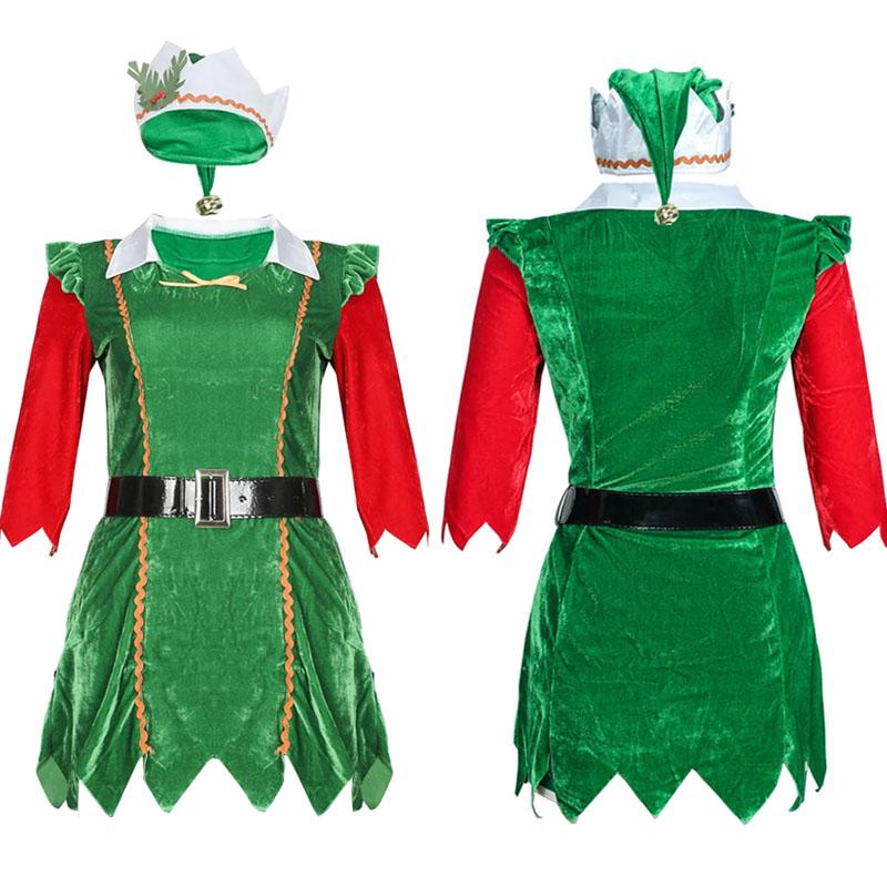 Santa Claus Helper Cosplay Women Dress Green Christmas Elf Costume For Adult Xmas Workshop New Year Outfits Women