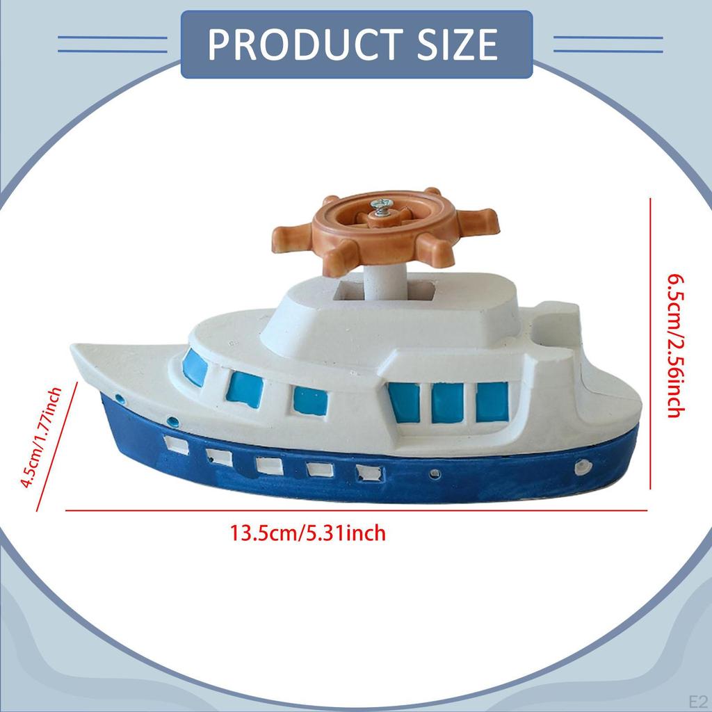 Resin Boat Model Marine Ornament Accent Desk with Steering Wheel Ship Figurine for Gift Cupboard