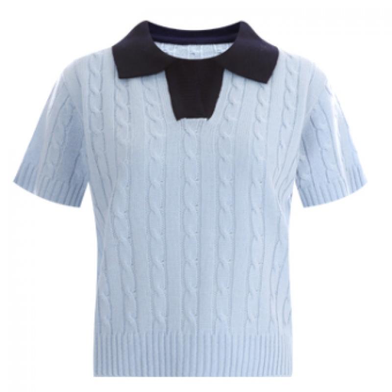 Shop Women Color Block Cable KniT ShorT Sleeve T shirT Ivory Bom Wkn 11885