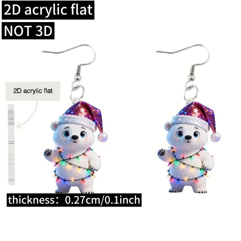 Christmas Polar Bear Earrings with Lights - Cute Acrylic Design