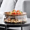 Стеклянная тарелка для фруктов, коробка для хранения орехов, двухслойная миска для конфет, коробка для хранения фруктов с деревянной крышкой для домашней кухни