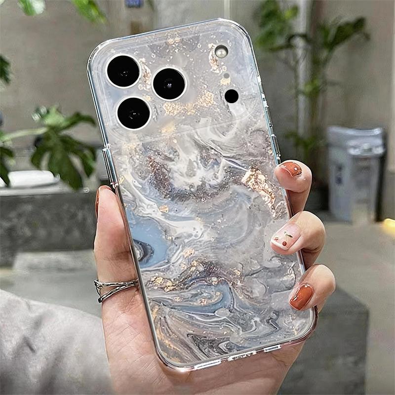 Чехол с мраморным узором и золочением для iPhone 17 Pro Max Coque iPhone 16 15 14 13 12 Pro Max 11 Прозрачный силиконовый мягкий чехол из ТПУ