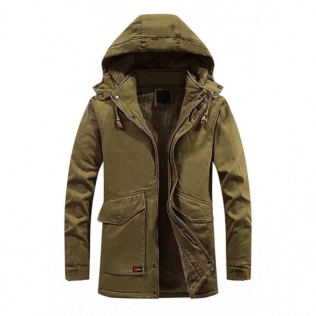 Мужская зимняя ветрозащитная однотонная мягкая куртка с капюшоном и длинными рукавами