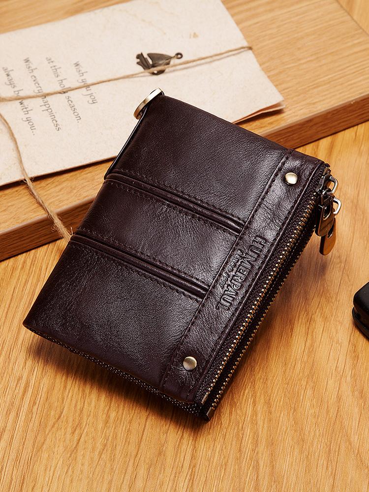 Humerpaul Двойной кошелек из натуральной кожи для мужчин, тонкий RFID-блокирующий держатель для кредитных карт, кошелек для учетных данных, кошелек на молнии, мужской мешок для денег