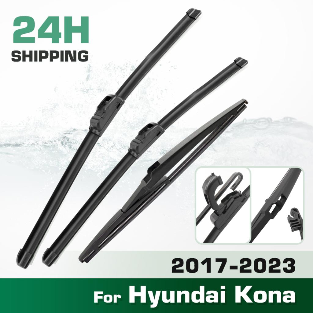 For Hyundai Kona 2017-2023 2018 2019 2020 2021 2022 Wiper Front & Rear Wiper Blades Windshield Windscreen Window 26"+16"+12