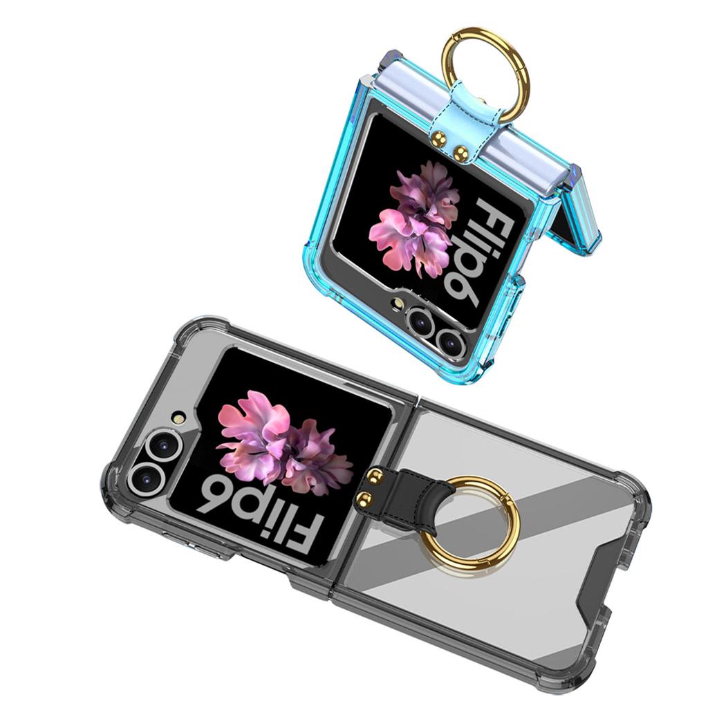 Прозрачный жесткий противоударный жесткий чехол для телефона из ПК для Samsung Galaxy Z Flip 6 5, чехол с кольцевым держателем