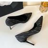 Fashion 2024 Summer New Fashionable Pointed Fabric Color Block Outwear Women's Large Heel Single Shoes Comfortable Banquet Shoes