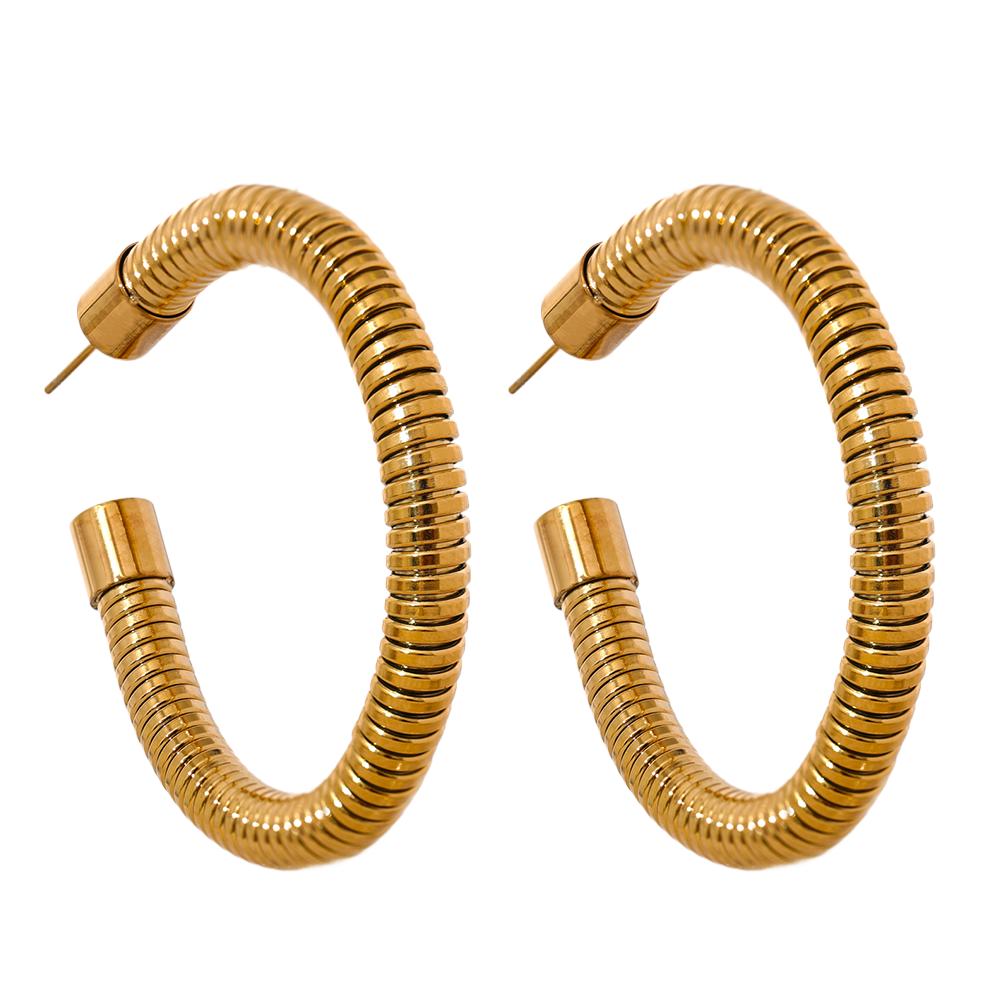 Yhpup 50mm Waterproof Stainless Steel Big Round Huggie Earrings for Women Gold Silver Color Texture Simple Daily Stylish Jewelry