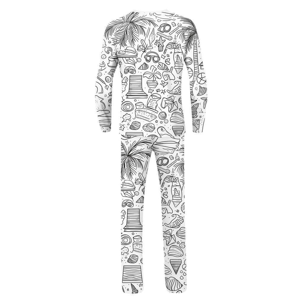 Раскрашенный вручную цветной наряд для родителей и детей - с принтом, круглый вырез, длинные рукава, длинные брюки, домашняя одежда, костюм для весны