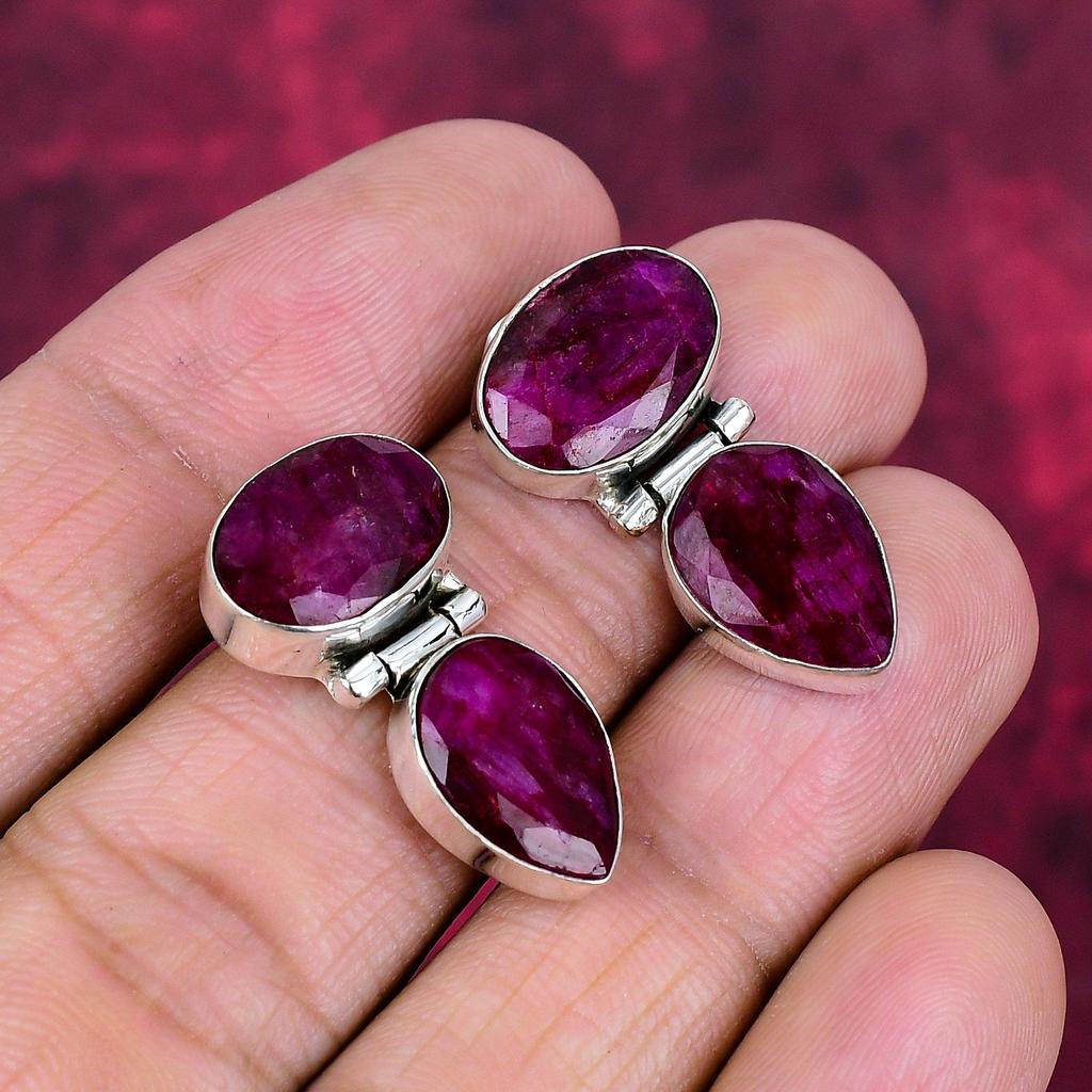 Рубиновые серьги, драгоценные камни, серьги ручной работы из цельного серебра 925 пробы, ювелирные изделия последнего дизайна