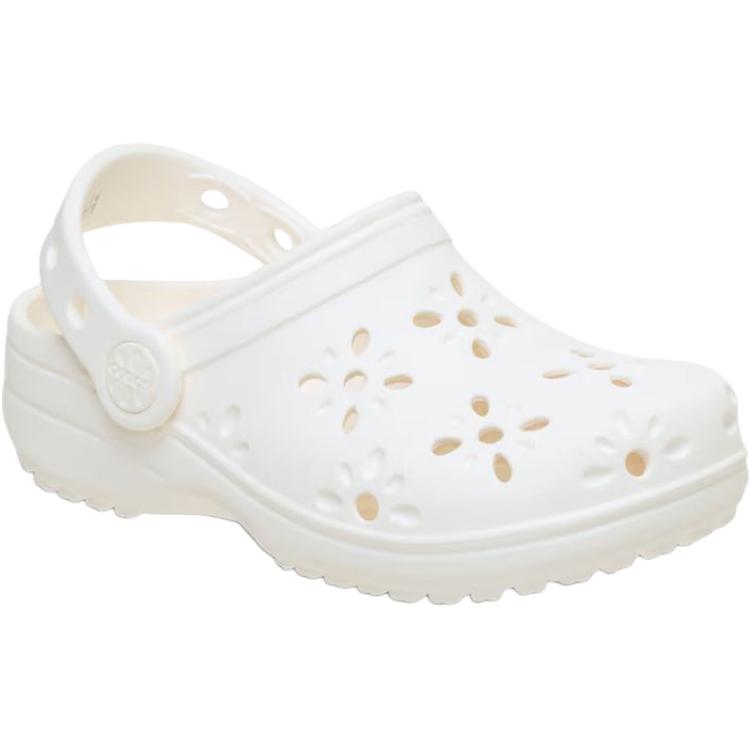 Crocs Classic Clog Floral Cutout Comfortable Slip-Resistant Durable Low-Top Walker Shoes Baby Shoes White 210944-0WV