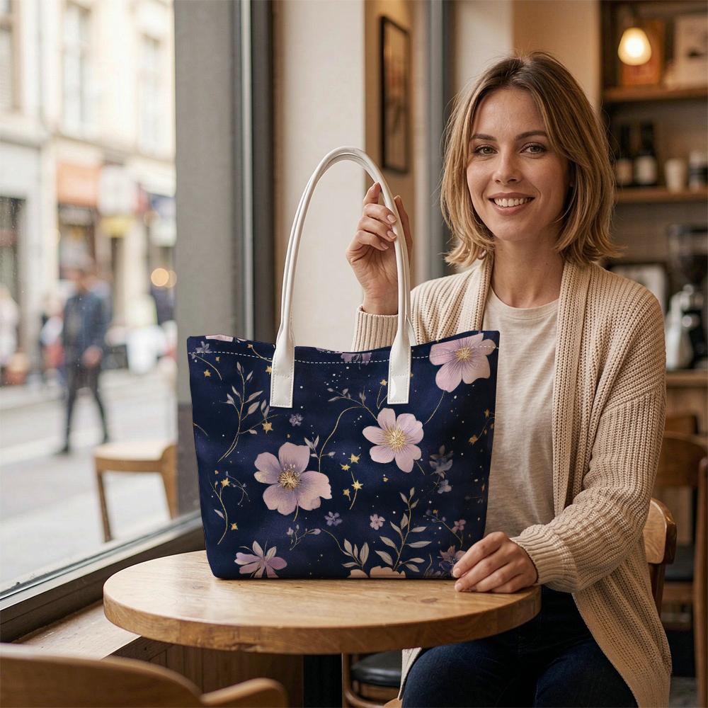 Elegant Floral Printed Tote Bag Large Capacity Daily Casual Shoulder Handbag For Women Outdoor Shopping Commuting